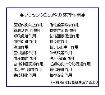 プラセンタ、20の薬理作用